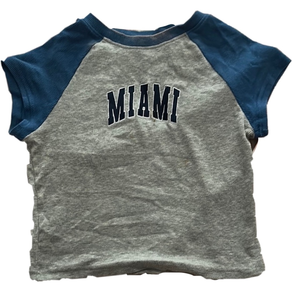 SHEIN Blue and Gray Raglan Short Sleeve Tee